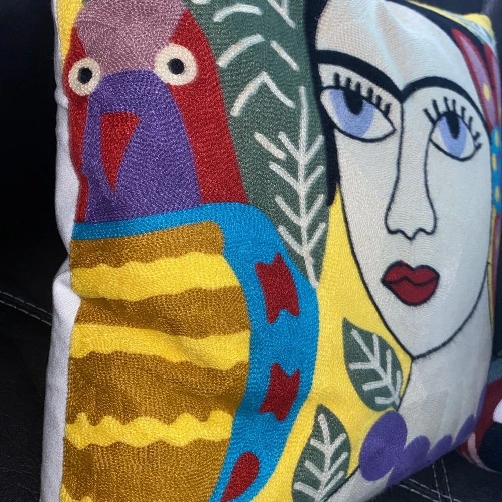 Set of 2 Frida Kahlo Embroidered Throw Pillow Down Feather 18 By 18 Pillows‎